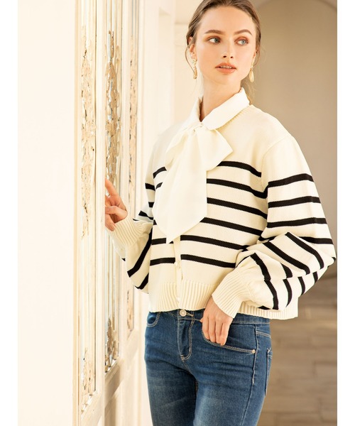 DURAS（デュラス）の「袖ボリュームニットカーディガン（カーディガン/ボレロ・レディース・ホワイト/ブラック・FREE）」の3枚目の写真