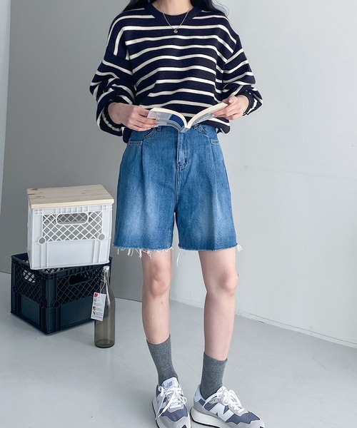 fd style(エフディ スタイル)の「後ろボタンストライプニット(ニット/セーター・レディース・Navy/White・FREE)」の8枚目の写真