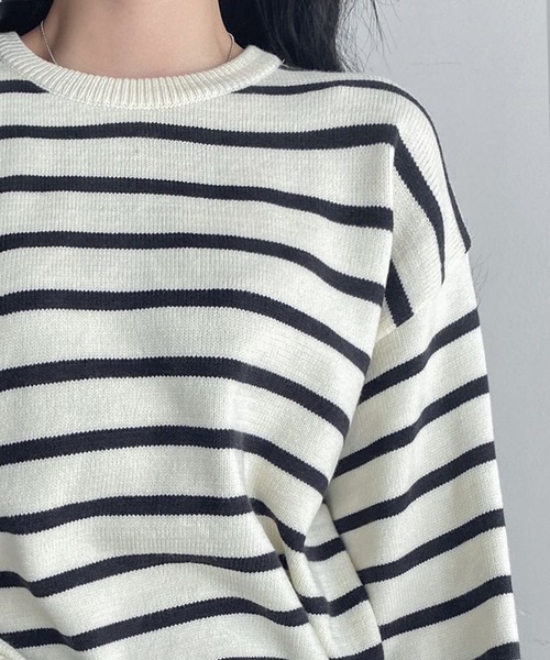 fd style(エフディ スタイル)の「後ろボタンストライプニット(ニット/セーター・レディース・Navy/White・FREE)」の15枚目の写真