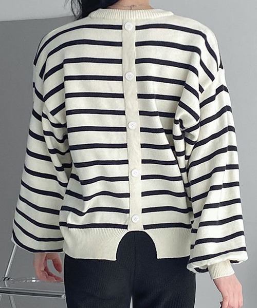 fd style(エフディ スタイル)の「後ろボタンストライプニット(ニット/セーター・レディース・Navy/White・FREE)」の18枚目の写真