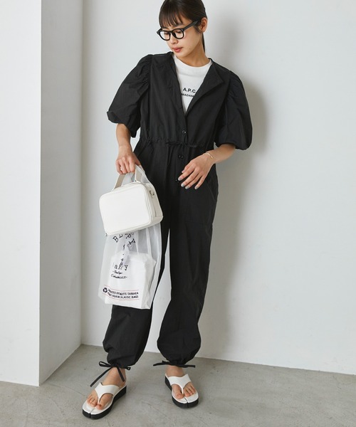 forksy.（フォルクシー）の「【forksy.】ナイロンパフスリーブジャンプスーツ（つなぎ/オールインワン・レディース・ピンク/ブラック/ブルー/グレイッシュベージュ・FREE）」の5枚目の写真