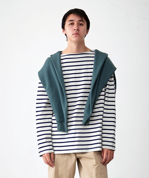 J.PRESS YORK STREET(ジェイプレスヨークストリート)の「【UNISEX】インディゴボーダーロングTシャツ(Tシャツ/カットソー・メンズ・グレー系1/ネイビー系1/サックスブルー系1・SMALL/MEDIUM/LARGE)」の2枚目の写真
