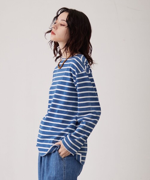 J.PRESS YORK STREET(ジェイプレスヨークストリート)の「【UNISEX】インディゴボーダーロングTシャツ(Tシャツ/カットソー・メンズ・グレー系1/ネイビー系1/サックスブルー系1・SMALL/MEDIUM/LARGE)」の3枚目の写真