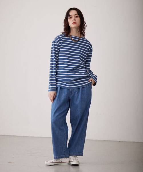 J.PRESS YORK STREET(ジェイプレスヨークストリート)の「【UNISEX】インディゴボーダーロングTシャツ(Tシャツ/カットソー・メンズ・グレー系1/ネイビー系1/サックスブルー系1・SMALL/MEDIUM/LARGE)」の5枚目の写真