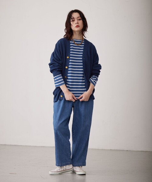 J.PRESS YORK STREET(ジェイプレスヨークストリート)の「【UNISEX】インディゴボーダーロングTシャツ(Tシャツ/カットソー・メンズ・グレー系1/ネイビー系1/サックスブルー系1・SMALL/MEDIUM/LARGE)」の6枚目の写真