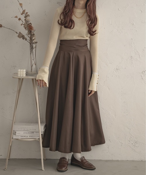 Ambre Ciel（アンブルシエル）の「シアーリブフレアニット／【WEB/EC限定商品】（Tシャツ/カットソー・レディース・アイボリー/ブラック/ライトグリーン・FREE）」の6枚目の写真