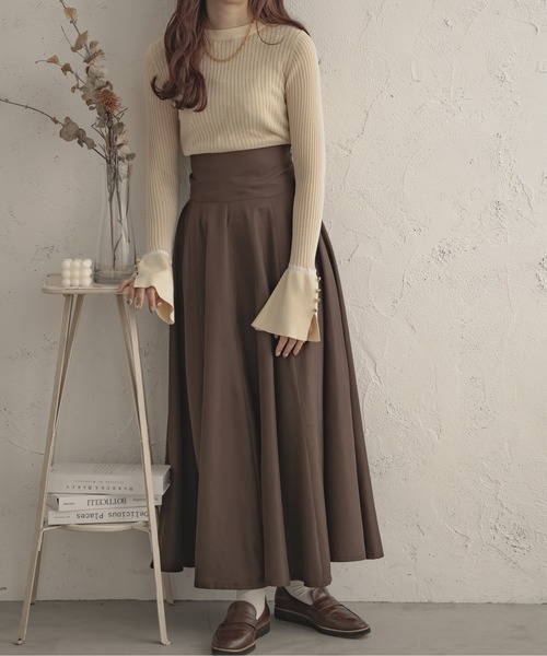 Ambre Ciel（アンブルシエル）の「シアーリブフレアニット／【WEB/EC限定商品】（Tシャツ/カットソー・レディース・アイボリー/ブラック/ライトグリーン・FREE）」の8枚目の写真