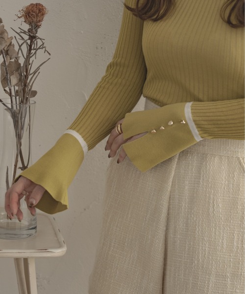 Ambre Ciel（アンブルシエル）の「シアーリブフレアニット／【WEB/EC限定商品】（Tシャツ/カットソー・レディース・アイボリー/ブラック/ライトグリーン・FREE）」の17枚目の写真