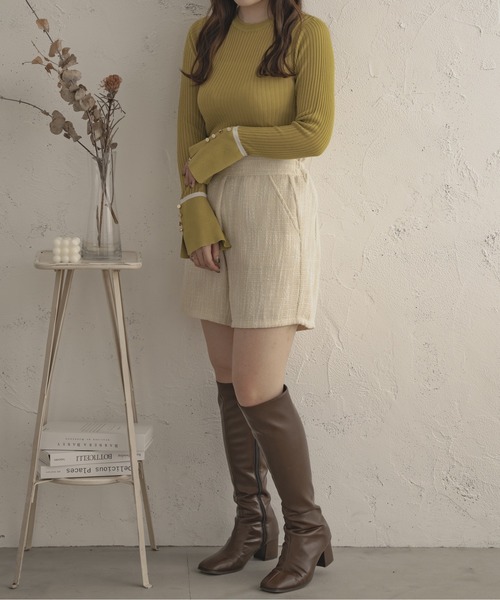 Ambre Ciel（アンブルシエル）の「シアーリブフレアニット／【WEB/EC限定商品】（Tシャツ/カットソー・レディース・アイボリー/ブラック/ライトグリーン・FREE）」の14枚目の写真