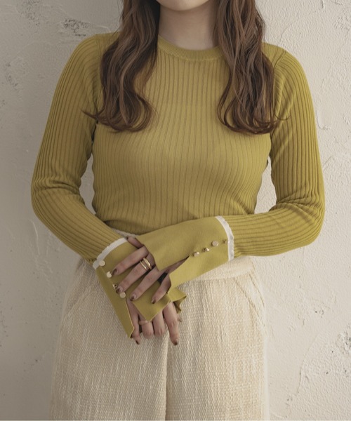 Ambre Ciel（アンブルシエル）の「シアーリブフレアニット／【WEB/EC限定商品】（Tシャツ/カットソー・レディース・アイボリー/ブラック/ライトグリーン・FREE）」の10枚目の写真