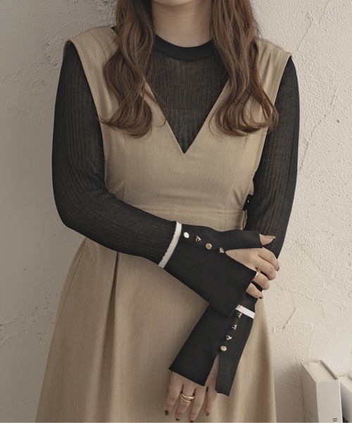 Ambre Ciel（アンブルシエル）の「シアーリブフレアニット／【WEB/EC限定商品】（Tシャツ/カットソー・レディース・アイボリー/ブラック/ライトグリーン・FREE）」の5枚目の写真