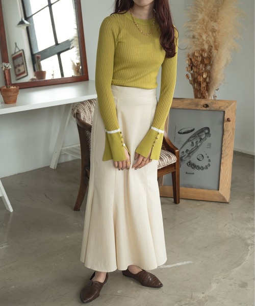 Ambre Ciel（アンブルシエル）の「シアーリブフレアニット／【WEB/EC限定商品】（Tシャツ/カットソー・レディース・アイボリー/ブラック/ライトグリーン・FREE）」の19枚目の写真