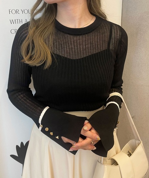 Ambre Ciel（アンブルシエル）の「シアーリブフレアニット／【WEB/EC限定商品】（Tシャツ/カットソー・レディース・アイボリー/ブラック/ライトグリーン・FREE）」の21枚目の写真