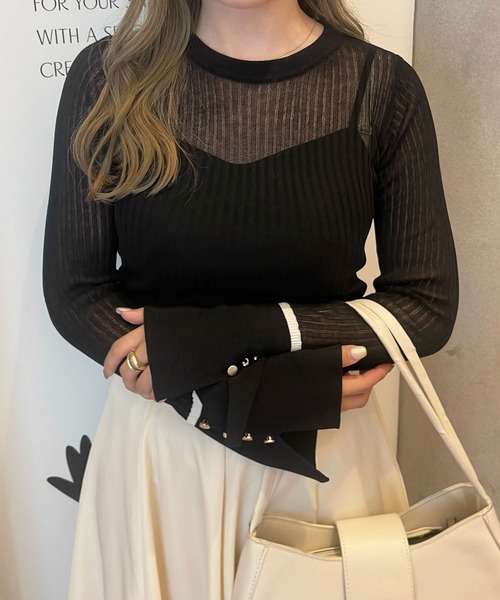 Ambre Ciel（アンブルシエル）の「シアーリブフレアニット／【WEB/EC限定商品】（Tシャツ/カットソー・レディース・アイボリー/ブラック/ライトグリーン・FREE）」の22枚目の写真