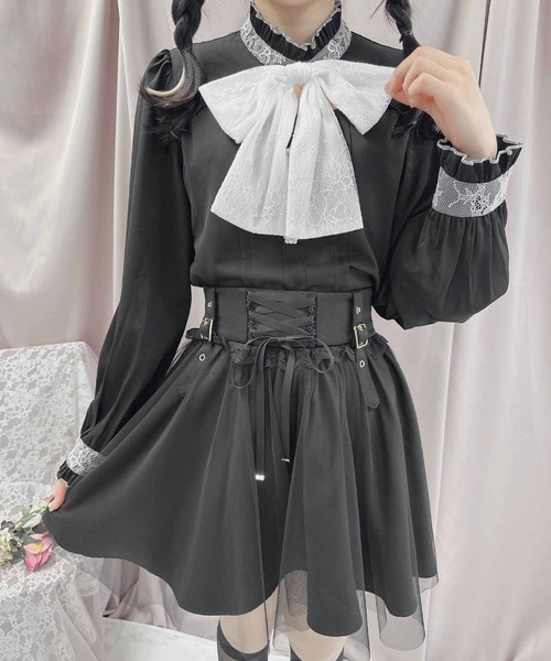 ROJITA（ロジータ）の「デコルテ開き配色リボンブラウス（シャツ/ブラウス・レディース・ブラック/ベージュ/ピンク・FREE）」の6枚目の写真
