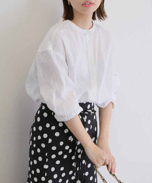 La TOTALITE（ラトータリテ）の「リネンバンドカラーシャツ（シャツ/ブラウス・レディース・ベージュ/ホワイト/ピンク・FREE）」の9枚目の写真