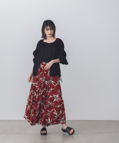 lil nina（リルニーナ）の「レーヨン プリント ギャザースカート（スカート・レディース・レッド/ブラック/グリーン・FREE）」の14枚目の写真