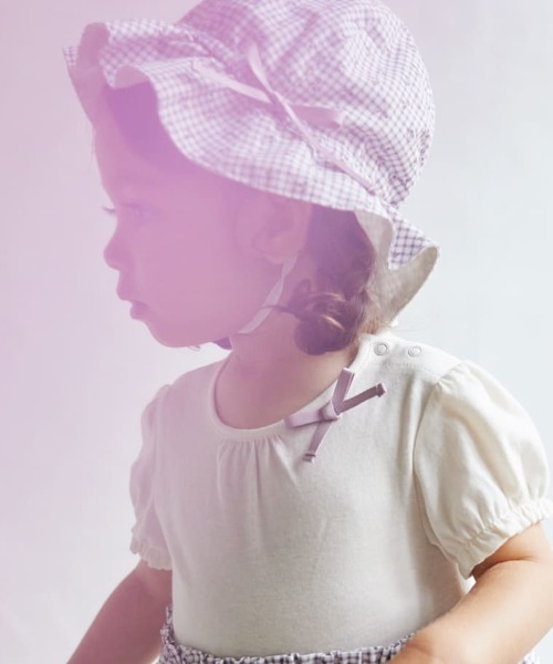 10mois（ディモワ）の「【10mois(ディモワ)】 チェリーギンガムチューリップハット（ハット・キッズ・ラベンダー/ピンク・ONE SIZE）」の3枚目の写真