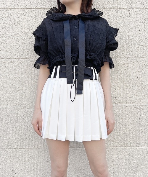 lilLilly（リルリリー）の「Babyシアーフリルフーディー（カーディガン/ボレロ・レディース・ブラック/ライトブルー/ベビーピンク/ホワイト・FREE）」の5枚目の写真