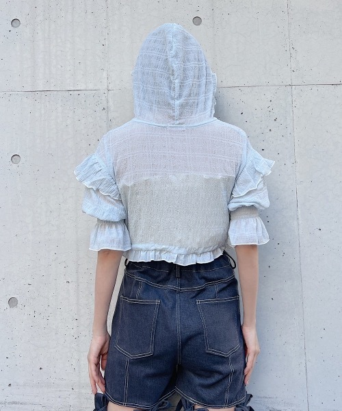 lilLilly（リルリリー）の「Babyシアーフリルフーディー（カーディガン/ボレロ・レディース・ブラック/ライトブルー/ベビーピンク/ホワイト・FREE）」の14枚目の写真