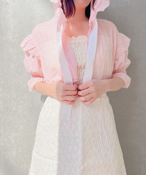 lilLilly（リルリリー）の「Babyシアーフリルフーディー（カーディガン/ボレロ・レディース・ブラック/ライトブルー/ベビーピンク/ホワイト・FREE）」の15枚目の写真