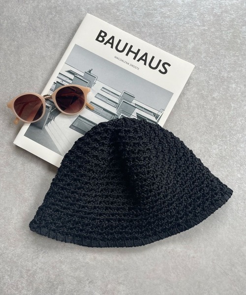 試着のみ✨シーエフシーエル✨メッシュ✨ニット✨バケットハット✨グレー✨フリー MESH KNIT LUXE ASYMMETRIC HAT