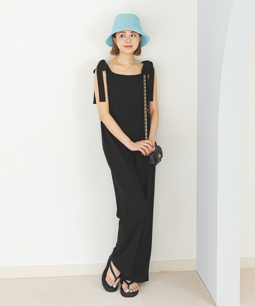 by SPICK&SPAN リボンストレッチオールインワン セール】リボンストレッチオールインワン（サロペット
