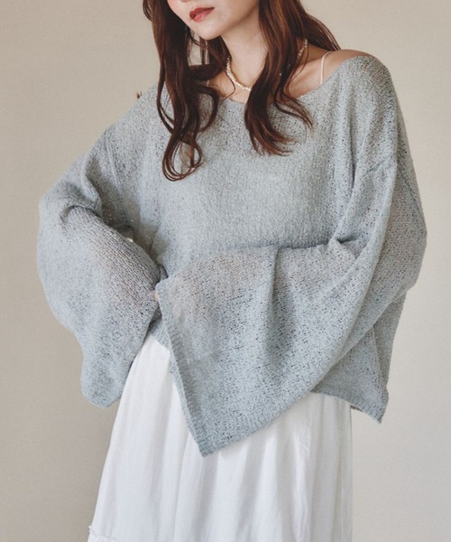 pomiii（ポミー）の「オフショルフレアスリーブニット（ニット/セーター・レディース・ベージュ/アイボリー/ミント/ラベンダー・FREE）」の4枚目の写真