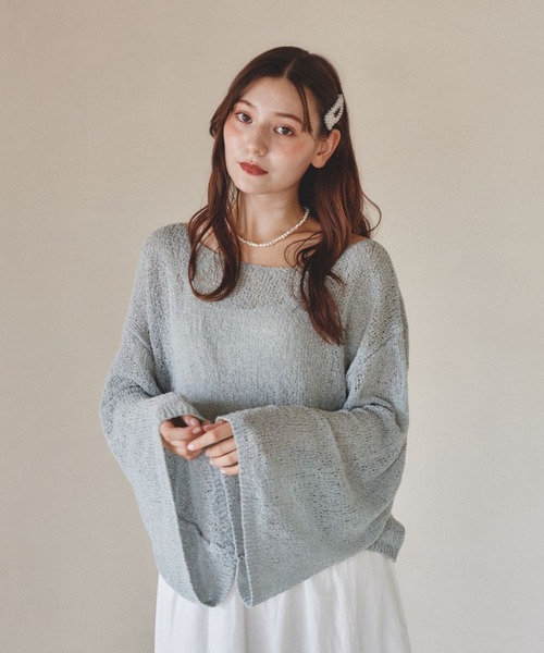 pomiii（ポミー）の「オフショルフレアスリーブニット（ニット/セーター・レディース・ベージュ/アイボリー/ミント/ラベンダー・FREE）」の9枚目の写真