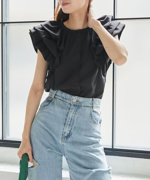 MAJESTIC LEGON（マジェスティックレゴン）の「バックリボンバルーンフリルブラウス（シャツ/ブラウス・レディース・ブラック/オフホワイト/ベージュ系その他2/ブルー系その他2・MEDIUM）」の2枚目の写真