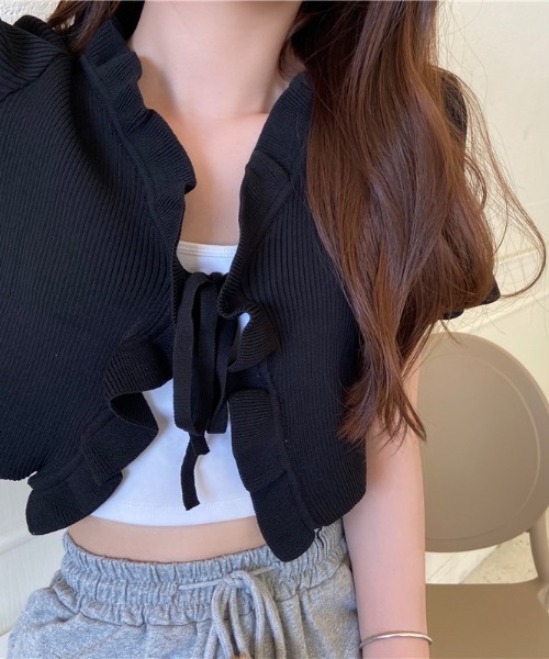 セール】フロントリボンフリル半袖ボレロ（カーディガン/ボレロ