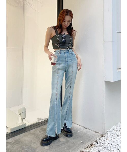 EVRIS（エヴリス）の「エッジデザインビスチェトップス【セットアップ着用可能】（キャミソール・レディース・ブラック/ブルー/カーキ・FREE）」の6枚目の写真