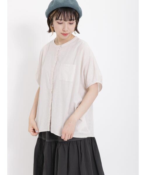 Samansa Mos2（サマンサ モスモス）の「【クールコットン】柄アソート袖タッククルーネックブラウス（シャツ/ブラウス・レディース・チャコールグレー/ブラウン/ベージュ/キナリ・F）」の4枚目の写真