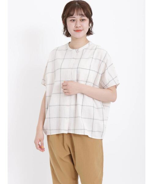 Samansa Mos2（サマンサ モスモス）の「【クールコットン】柄アソート袖タッククルーネックブラウス（シャツ/ブラウス・レディース・チャコールグレー/ブラウン/ベージュ/キナリ・F）」の5枚目の写真