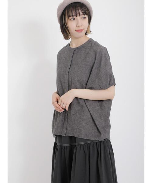 Samansa Mos2（サマンサ モスモス）の「【クールコットン】柄アソート袖タッククルーネックブラウス（シャツ/ブラウス・レディース・チャコールグレー/ブラウン/ベージュ/キナリ・F）」の6枚目の写真