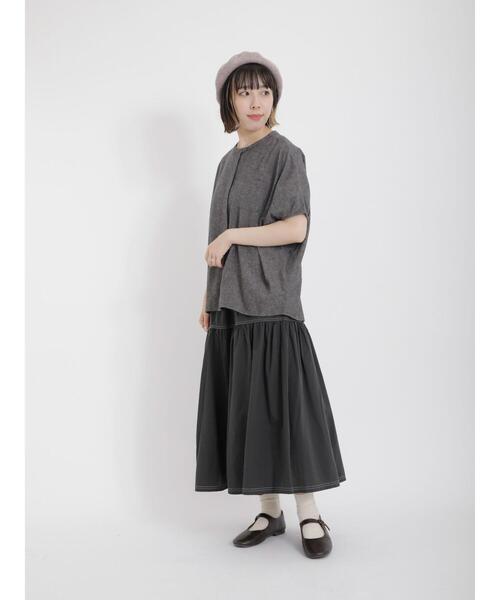 Samansa Mos2（サマンサ モスモス）の「【クールコットン】柄アソート袖タッククルーネックブラウス（シャツ/ブラウス・レディース・チャコールグレー/ブラウン/ベージュ/キナリ・F）」の8枚目の写真