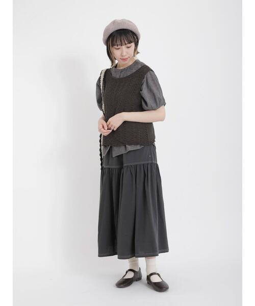 Samansa Mos2（サマンサ モスモス）の「【クールコットン】柄アソート袖タッククルーネックブラウス（シャツ/ブラウス・レディース・チャコールグレー/ブラウン/ベージュ/キナリ・F）」の9枚目の写真