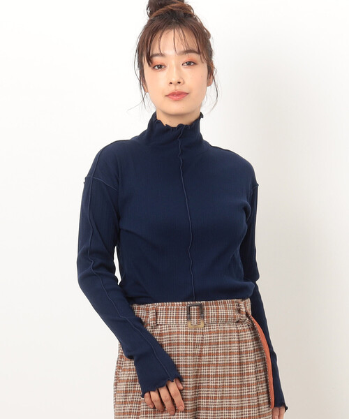ONIGIRI(オニギリ)の「ランダムリブ ハイネック ロングスリーブ カットソー(Tシャツ/カットソー・レディース・ワイン/カーキ/アイボリー/マスタード/イエロー/ライラック/ネイビー/グレー/ミント/チャコール・FREE)」の6枚目の写真