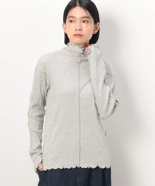 ONIGIRI(オニギリ)の「ランダムリブ ハイネック ロングスリーブ カットソー(Tシャツ/カットソー・レディース・ワイン/カーキ/アイボリー/マスタード/イエロー/ライラック/ネイビー/グレー/ミント/チャコール・FREE)」の3枚目の写真