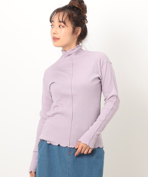 ONIGIRI(オニギリ)の「ランダムリブ ハイネック ロングスリーブ カットソー(Tシャツ/カットソー・レディース・ワイン/カーキ/アイボリー/マスタード/イエロー/ライラック/ネイビー/グレー/ミント/チャコール・FREE)」の7枚目の写真