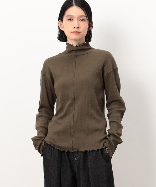 ONIGIRI(オニギリ)の「ランダムリブ ハイネック ロングスリーブ カットソー(Tシャツ/カットソー・レディース・ワイン/カーキ/アイボリー/マスタード/イエロー/ライラック/ネイビー/グレー/ミント/チャコール・FREE)」の5枚目の写真