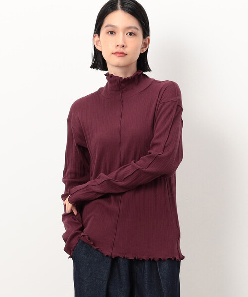 ONIGIRI(オニギリ)の「ランダムリブ ハイネック ロングスリーブ カットソー(Tシャツ/カットソー・レディース・ワイン/カーキ/アイボリー/マスタード/イエロー/ライラック/ネイビー/グレー/ミント/チャコール・FREE)」の10枚目の写真