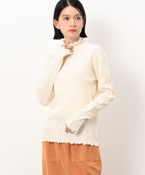 ONIGIRI(オニギリ)の「ランダムリブ ハイネック ロングスリーブ カットソー(Tシャツ/カットソー・レディース・ワイン/カーキ/アイボリー/マスタード/イエロー/ライラック/ネイビー/グレー/ミント/チャコール・FREE)」の2枚目の写真