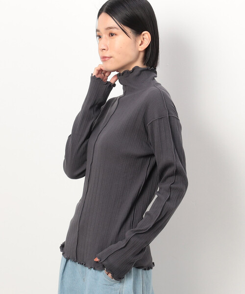 ONIGIRI(オニギリ)の「ランダムリブ ハイネック ロングスリーブ カットソー(Tシャツ/カットソー・レディース・ワイン/カーキ/アイボリー/マスタード/イエロー/ライラック/ネイビー/グレー/ミント/チャコール・FREE)」の20枚目の写真
