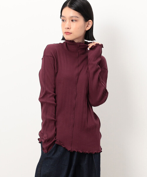 ONIGIRI(オニギリ)の「ランダムリブ ハイネック ロングスリーブ カットソー(Tシャツ/カットソー・レディース・ワイン/カーキ/アイボリー/マスタード/イエロー/ライラック/ネイビー/グレー/ミント/チャコール・FREE)」の11枚目の写真