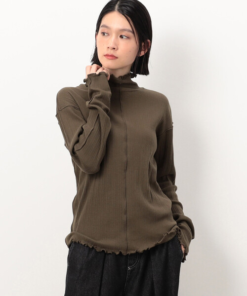 ONIGIRI(オニギリ)の「ランダムリブ ハイネック ロングスリーブ カットソー(Tシャツ/カットソー・レディース・ワイン/カーキ/アイボリー/マスタード/イエロー/ライラック/ネイビー/グレー/ミント/チャコール・FREE)」の17枚目の写真