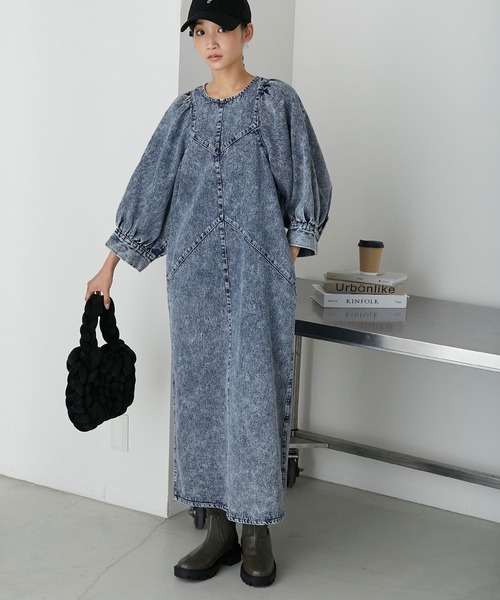 forksy.】10ozデニムボリュームスリーブワンピース（ワンピース
