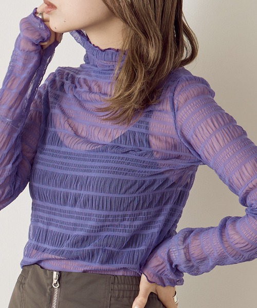 AO2(アオズ)の「Sheer Lace Inner Tops / シアーレースメロウインナートップス(Tシャツ/カットソー・レディース・ホワイト/パープル/アイボリー/ブラック/ライトピンク・FREE)」の4枚目の写真