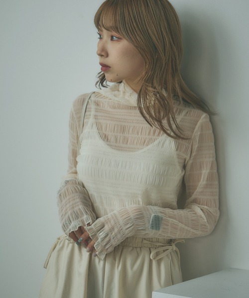 AO2(アオズ)の「Sheer Lace Inner Tops / シアーレースメロウインナートップス(Tシャツ/カットソー・レディース・ホワイト/パープル/アイボリー/ブラック/ライトピンク・FREE)」の18枚目の写真
