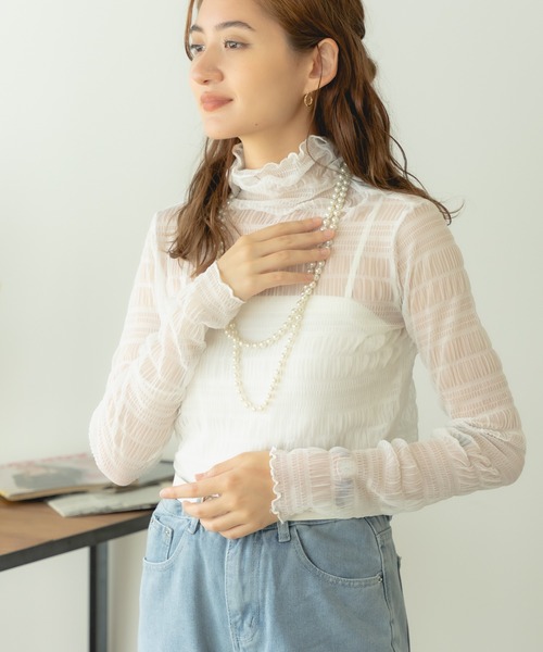 AO2(アオズ)の「Sheer Lace Inner Tops / シアーレースメロウインナートップス(Tシャツ/カットソー・レディース・ホワイト/パープル/アイボリー/ブラック/ライトピンク・FREE)」の8枚目の写真